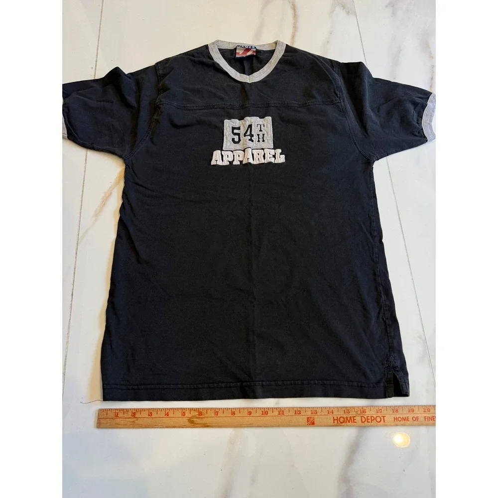 James Jordan 54th‎ Apparel Mens V-Neck Ringer T-Shirt Black Grey Large